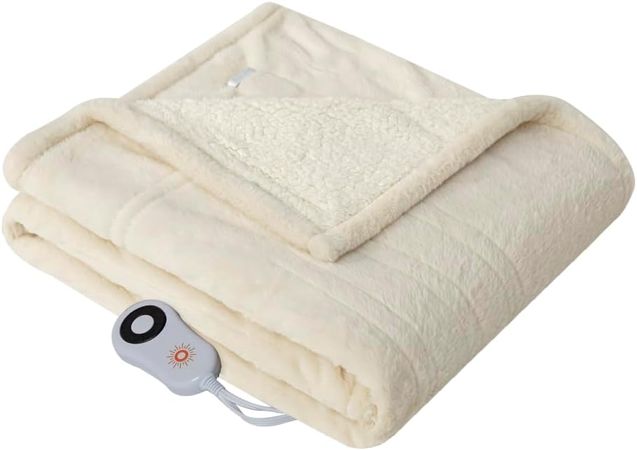 STONECREST Reversible Electric Blanket Heated Throw, 50"x60" Heating Blanket with 5 Setting Controller, 4 Hour Auto-Off, Overheating Protection, ETL Certified, Machine Washable(Ivory, 50"x60")