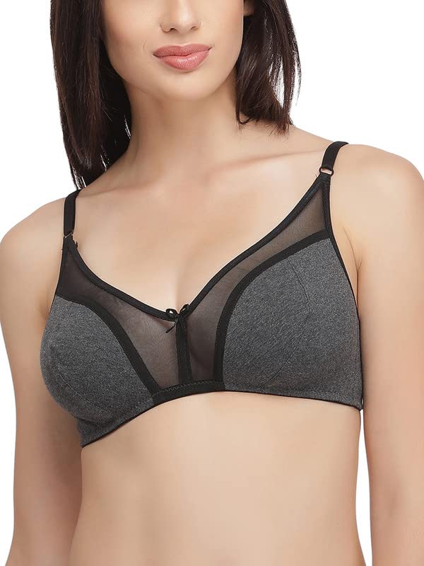 clovia Women's Cotton Rich Solid Non-Padded Full Cup Wire Free T-Shirt Bra - Dark Grey-picture-30