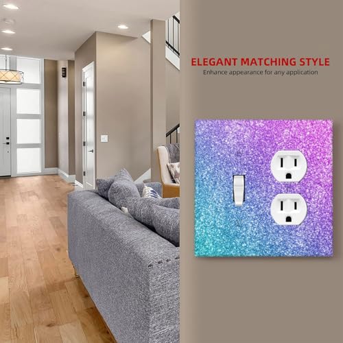 Decorative Outlet Covers Gillter Purple Pink Blue Gradient Sparkle 2 Gang Outlet Cover Wall Plate Single Toggle Duplex Light Switch Cover Plate Switch Plate Covers for Bedroom Home Decor