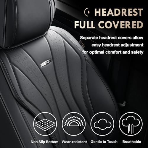 Image of Coverado Seat Covers Full Set, Leather Car Seat Covers, Waterproof Seat Covers for Cars, Front and Back Seat Covers, Car Seat Protectors Car Seat Cushions Universal Fit for Most Cars, Black
