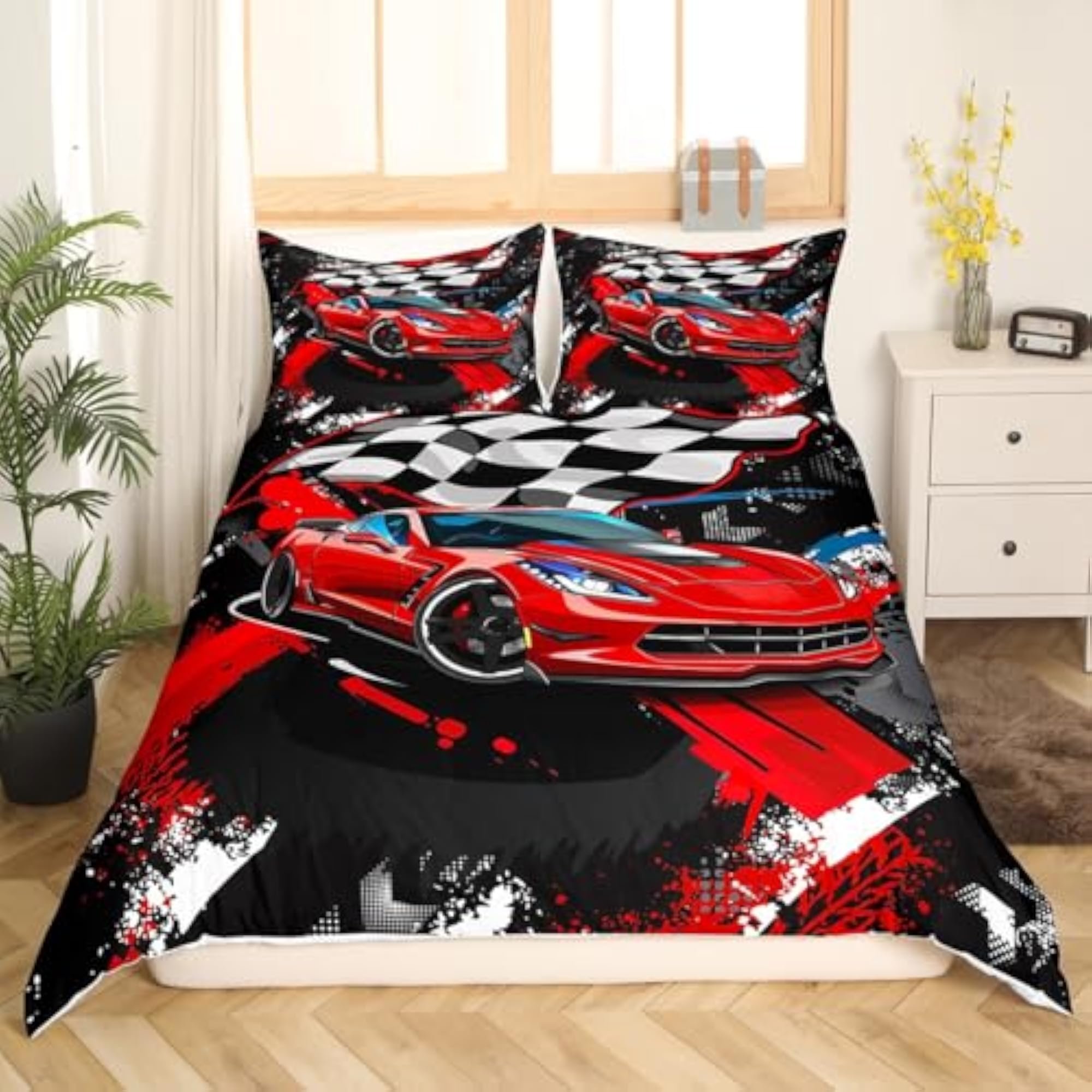 Men Racing Car Bedding Set Full Size 3Pcs for Boys