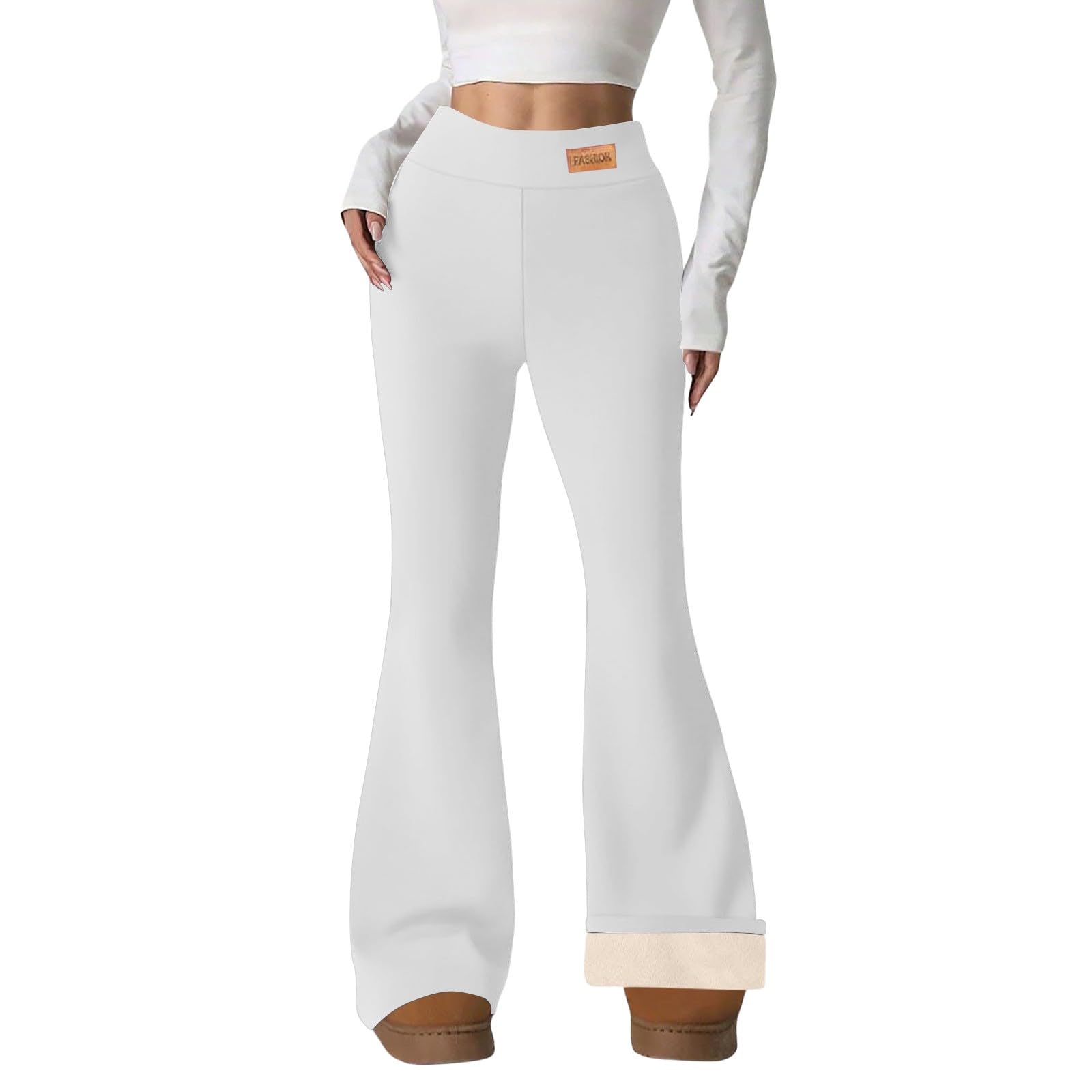 Pantalones térmicos para mujer, forrados de invierno, pantalones de yoga, pantalones de corte bootcut, pantalones cortos de cintura alta, térmicos, lisos, cómodos, térmicos, elásticos, informales, de