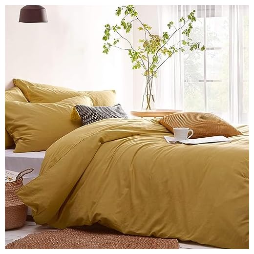 CoutureBridal California King Size Duvet Cover with Zipper 3 Pieces Minimalist Style Soft Microfiber Mustard Yellow Bedding Duvet Cover for Men Women