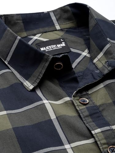 Image of Majestic Man Men Comfort Slim Fit Pure Cotton Tartan Checked Casual Shirt