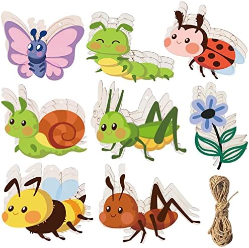 Unfinished Wooden Cutouts 8 Styles Butterfly Bee Sunflowers Spring Wood Slices Hanging Ornaments Blank Wooden Paint Crafts for Kids Painting, DIY Crafts Home Wedding Birthday Decoration Craft Project