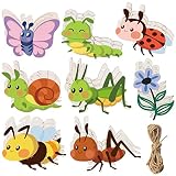 Unfinished Wooden Cutouts 8 Styles Butterfly Bee Sunflowers Spring Wood Slices Hanging Ornaments Bla