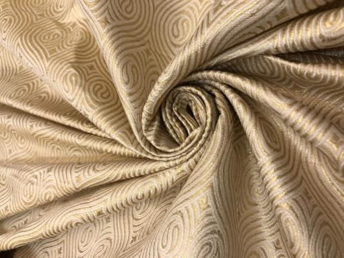 Brocart de soie blanc ivoire et jacquard doré BRO1137 pour haute couture