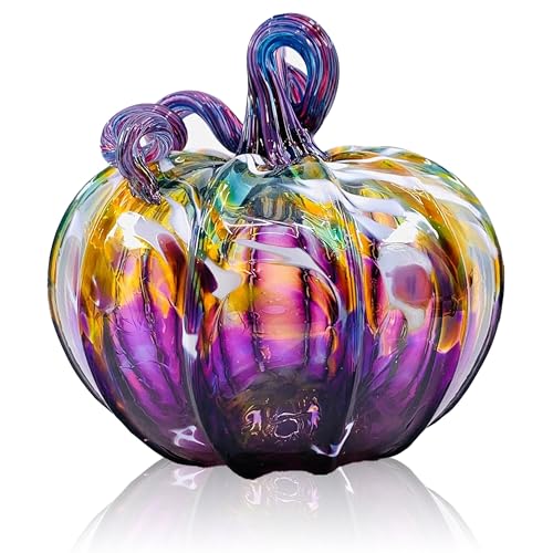 Luke Adams Glass Handmade Glass Pumpkins Handmade Table Top Home Decor (Squat Purple Potion)