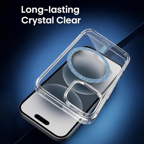 Image of AIBEX Back Cover Case Compatible with iPhone 16 Plus | Glitter Ring Cute Shiny Colorful Bling Case (Compatible with Magsafe) | Transparent PC+TPU Glossy Shiny Cover for Girls & Women - Blue