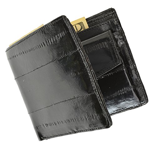 Marshal Wallet® Eel Skin Soft Leather Bifold Credit Card Wallet with Coin Pouch (Black)2