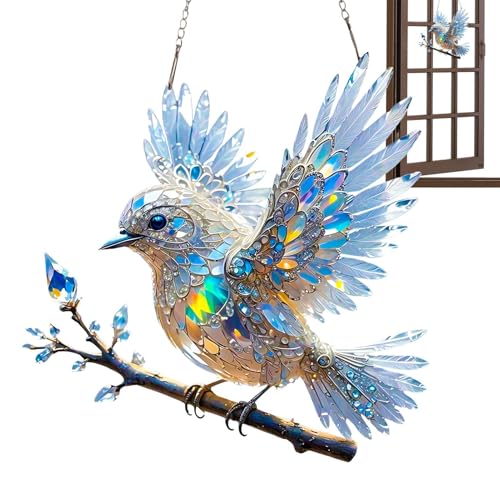 Sonnenfänger Garten Kristall Blauvogel, 2D Acryl Buntglas Hummingbird...