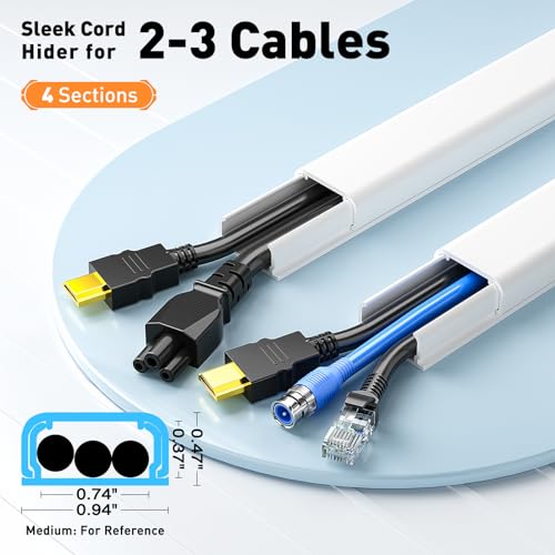 Delamu TV Cord Hider, Cord Covers for 2-3 Wires on Wall, Paintable Cable Hider Wire Covers for Cords, Easier Setup Wire Hiders for TV on Wall, Cable Cover Management to Hide Wires, W0.94H0.47in, White by Delamu - Image 2