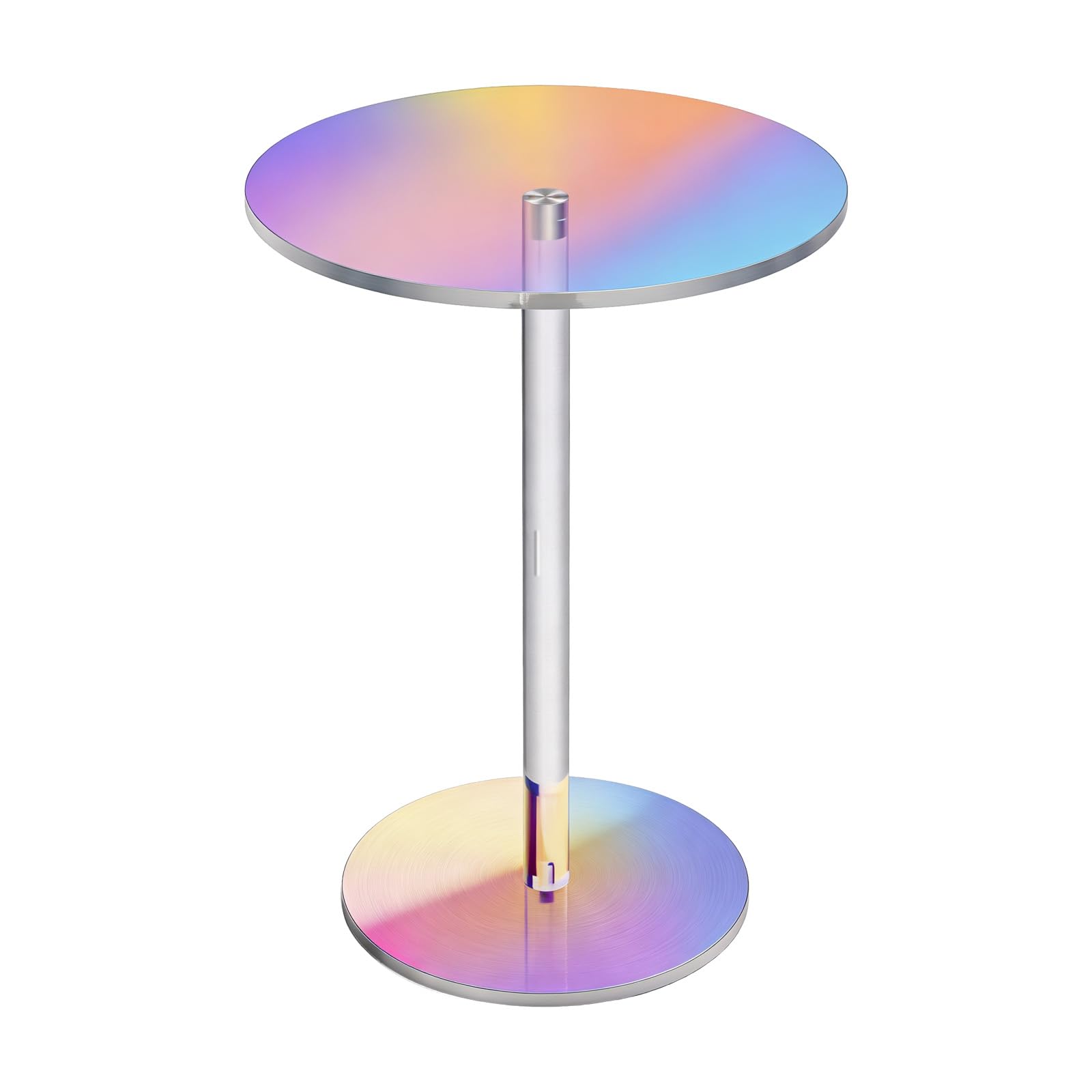 GreenWhim Acrylic Side Table Modern Round End Table Transparent Pedestal Sofa Side Table for Living Room, Bedroom, Small Spaces, Minimalist Coffee Drink Accent Table, Iridescent