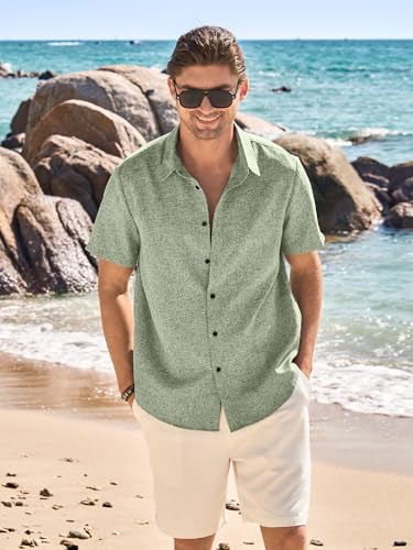 HOTake Men's Casual Linen Shirts Short Sleeve Button Down Summer Beach Vacation Wedding Shirts4