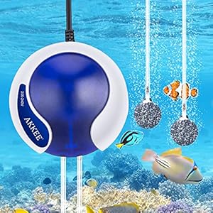 AKKEE 4.5W Ossigenatore per Acquario, Uscita dell’aria*2, Risparmio Energyo Pompe d’Aria 3L/Min, Silenziosa Pompa Ossigeno Acquario per Acquario di 20-300 Litres(Con 2 Pietra Porosa,2 Tubi Flessibili)