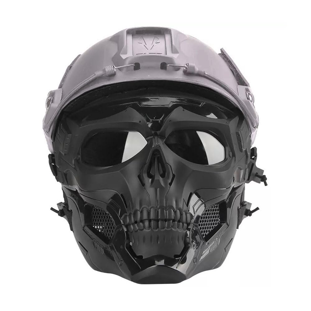 Halloween Airsoft Tactical Skull MASK Full Face Protection with Lens for Paintball Costume Party Hunting CS Game Movie Props (Black)