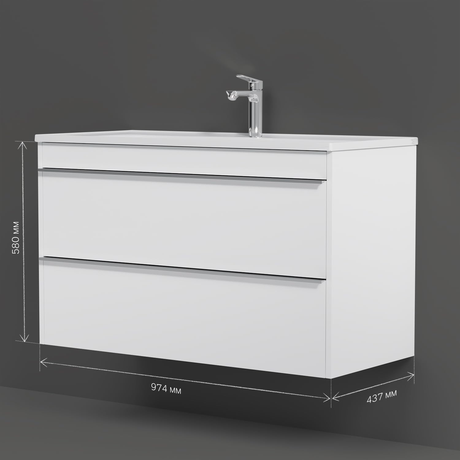 AM.PM HIT - Waschbeckenunterschrank Hängend mit Waschbecken, Badmöbel Set für Badezimmer & Gäste-WC, Waschtischunterschrank mit 2 Schubladen, Weiß glänzend (100/58 cm)