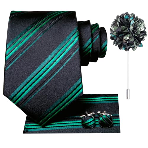 Image of Hi-Tie Men's Silk Ties Formal Woven Classic Necktie Pocket Square Cufflinks Lapel Pin Set Wedding Business