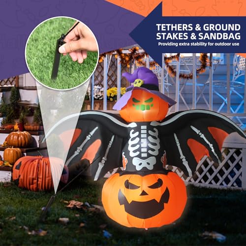 Gardwin IDH2404 8Ft Width Halloween Inflatable Bat Outdoor Decorations, Inflatable Yard Decorations, Blow Up Outdoor Halloween Holiday Decor With Led Lights thumb #5