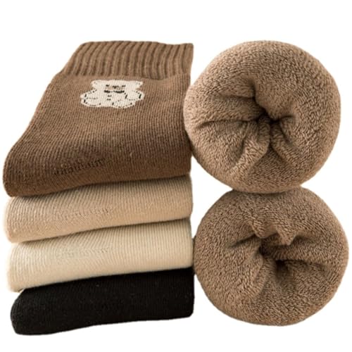 5 Pairs Teddy Bear Winter Socks Cute and Fluffy Boot Socks for Girls women Christmas Gifts(One Size,multicolor)