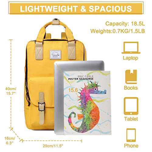 Image of VASCHY Women's Backpack, Girl's Backpack Laptop Backpack for 15.6 Inches, Water Resistant, Chic School Bag with Two Bottle Pockets for College Travel, 15.1L (Blue Gardenia)
