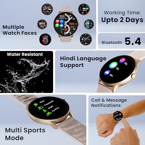 Image of Gizfit 984 Orbit Z Smartwatch with 1.39 inch Round Display, Hindi Language Support, Multi Sports Mode, Heart Rate Monitor, Custom Watch Faces, Zinc Alloy Body - Upto 2 Days Battery Life (Rose Gold)