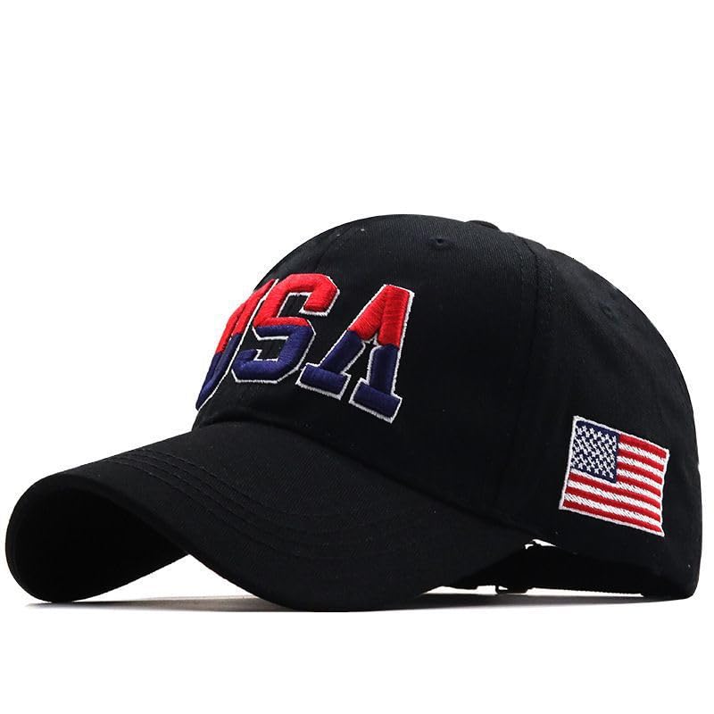 Image of USA Flag Baseball Cap American Patriotic Trucker Hat Father Dad Mother Mom Adjustable Sportswear Hat for Men Women Adults