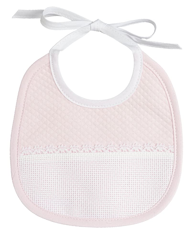 Filet - Small Bib in Soft Fabric with Pink Losanghe Motif with Pocket in Aida to Embroider, Ideal for Babies and Early Months, Made in Italy, Pink
