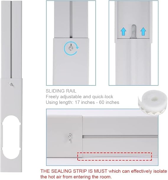 Portable Air conditioner Window Kit, Adjustable Vertical/Horizontal Sliding Window Kit Plate for Unit, AC Window Vent Seal Suitable for 5.9” AC Exhaust Hose