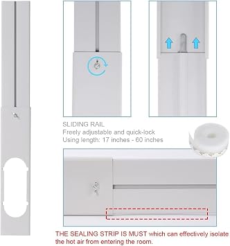 Portable Air conditioner Window Kit, Adjustable Vertical/Horizontal Sliding Window Kit Plate for Unit, AC Window Vent Seal Suitable for 5.9” AC Exhaust Hose