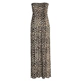 Oops Outlet Women's Printed Gathered Boobtube Bandeau Sheering Long Maxi Dress