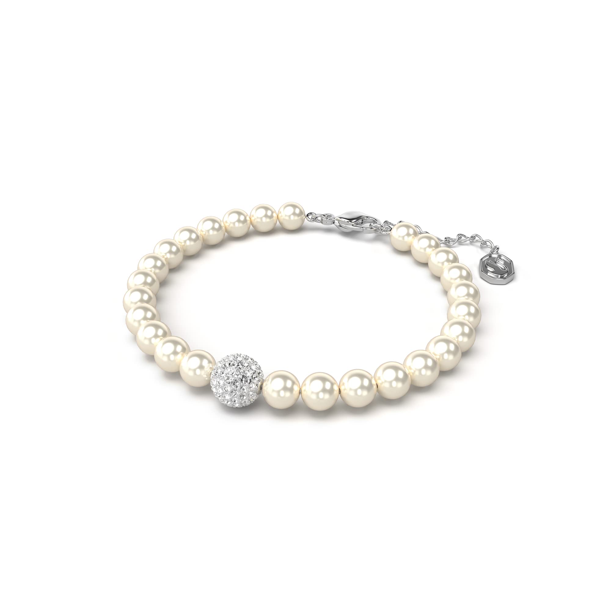 Swarovski Bransoletka Dextera, Oprawa brukowa, Różnobarwne ogniwa, Biała, Powłoka z rodu
