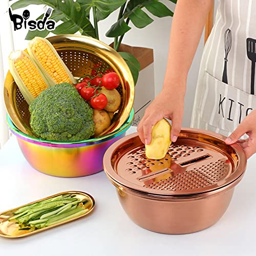 Cesta de drenaje de acero inoxidable, cortador de verduras, accesorios de cocina, rallador de queso (oro rosa)