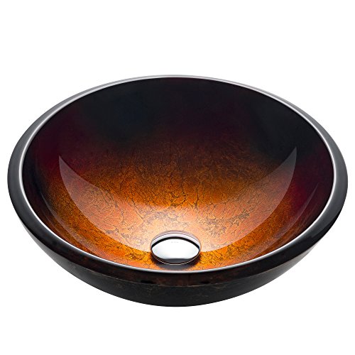 KRAUS Round Red Black and Gold Glass Vessel Bathroom Sink,