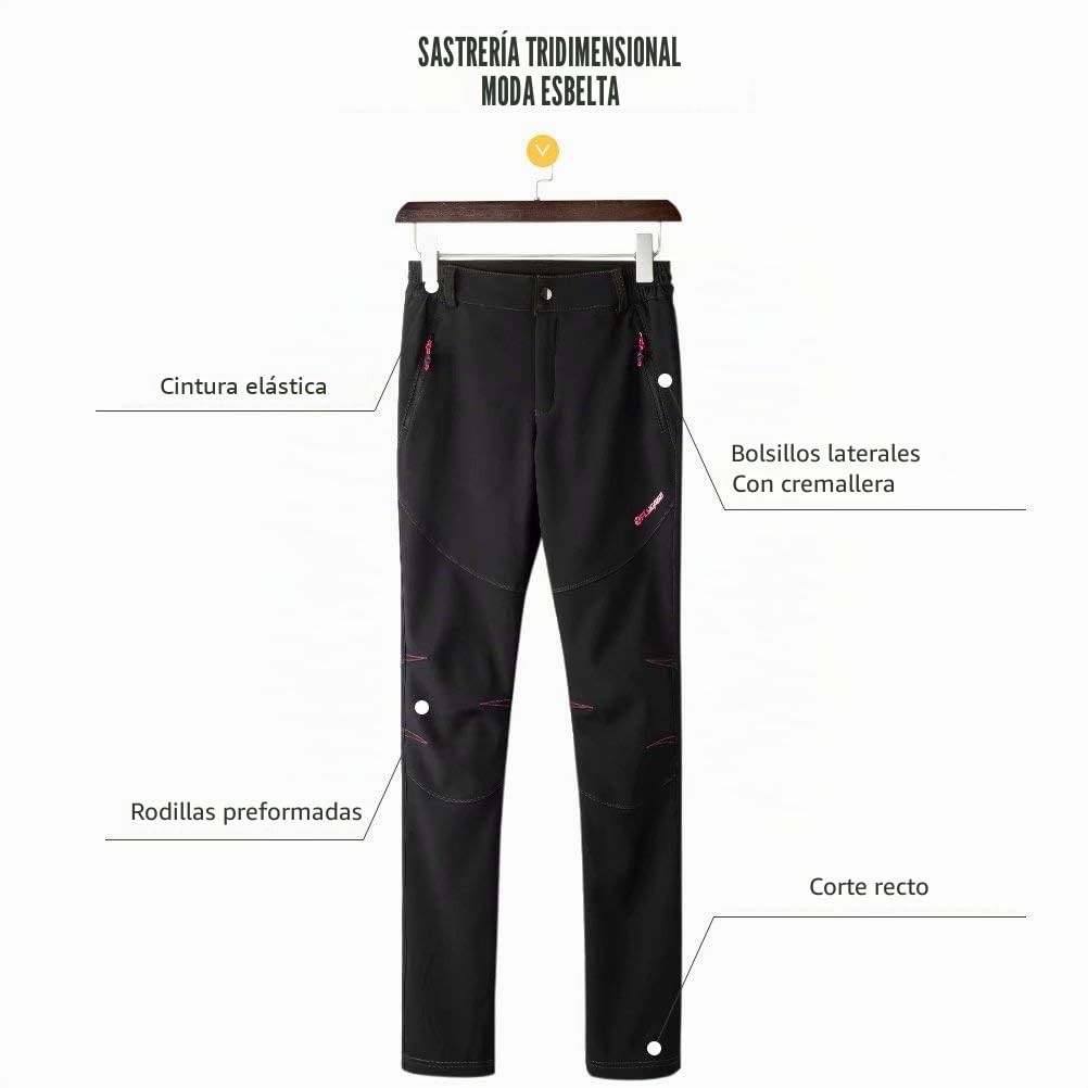 FLYGAGA Pantalones Softshell de esquí al Aire Libre para Mujer Pantalones de Senderismo Forro Polar Pantalones Impermeables de Secado rápido Pantalones funcionales Otoño Invierno
