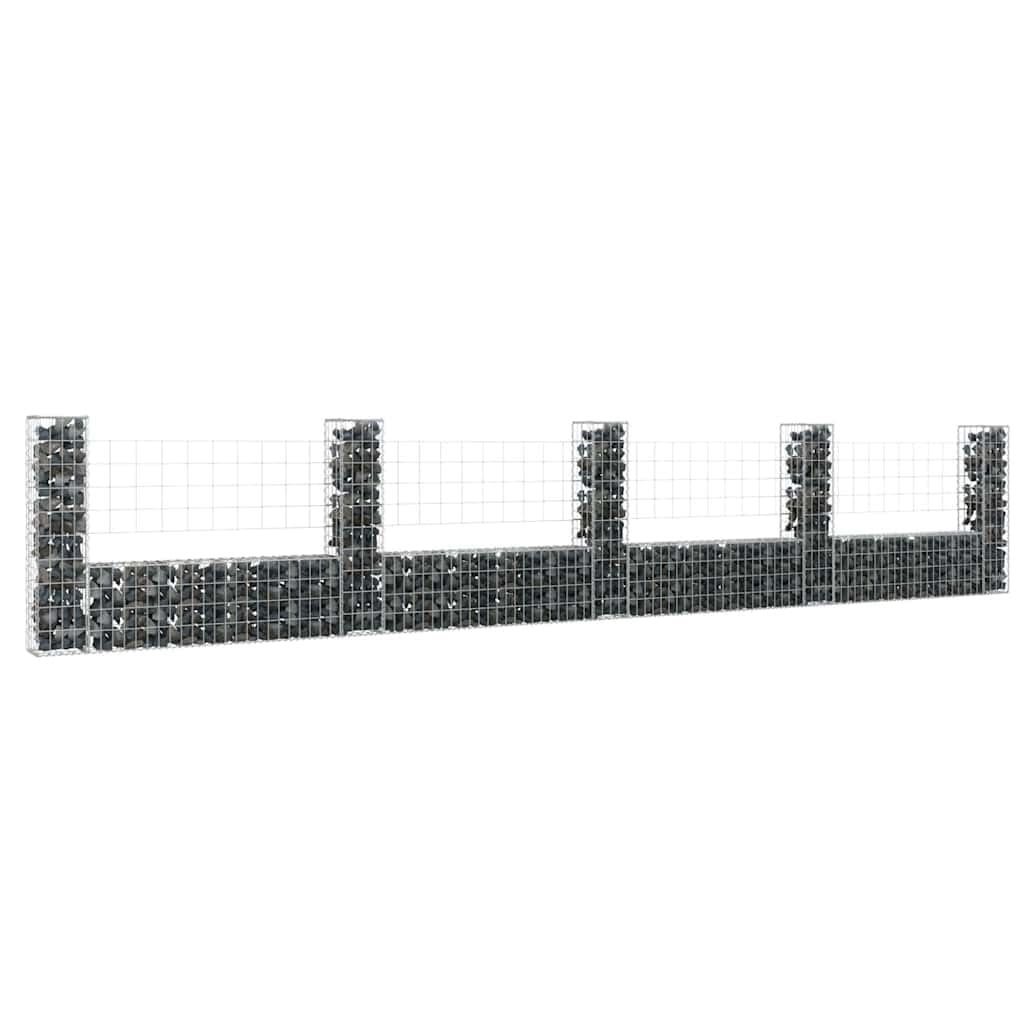 Gabionenkorb U-Form mit 5 Säulen aus Eisen, 500x20x100 cm, robustes Maschengitter, Sichtschutz und Windschutz für Garten, Terrasse, Vorgarten und Außenbereich