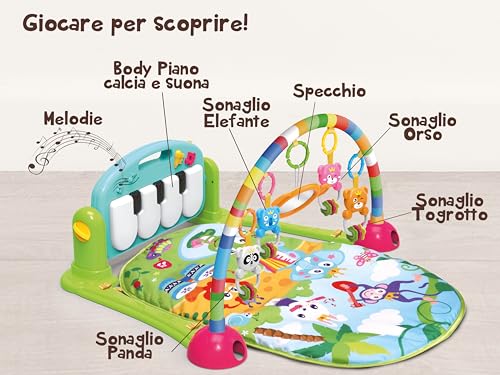 Tapis sensoriel bébé interactif avec hochets animaux et miroir