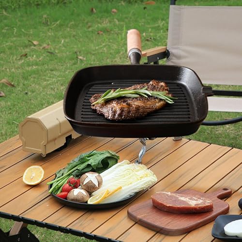 Grill Pan, Nonstick Square Cast Iron Frying Griddle, Ergonomic Heat-Resistant Handle, 1 Piece, for Sandwiches, Burgers, Bacon, Multifunctional Kitchen Cooking Cookware – Image 5