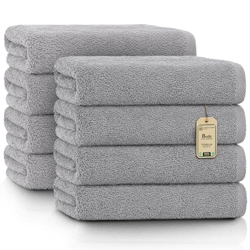 NatureMark Toallas – Juego de 8 Piezas – 100% Algodón, Suaves y Altamente Absorbentes, Baño, SPA y Gimnasio, 50 × 100 cm, Gris Plateado