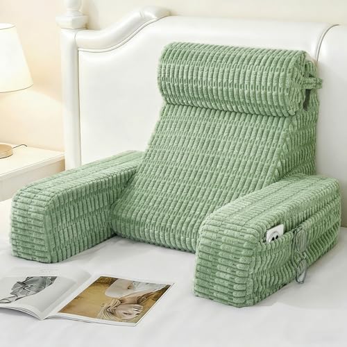 19" Reading Pillow for Bed with Built-in Arms & Large Pockets, Su...