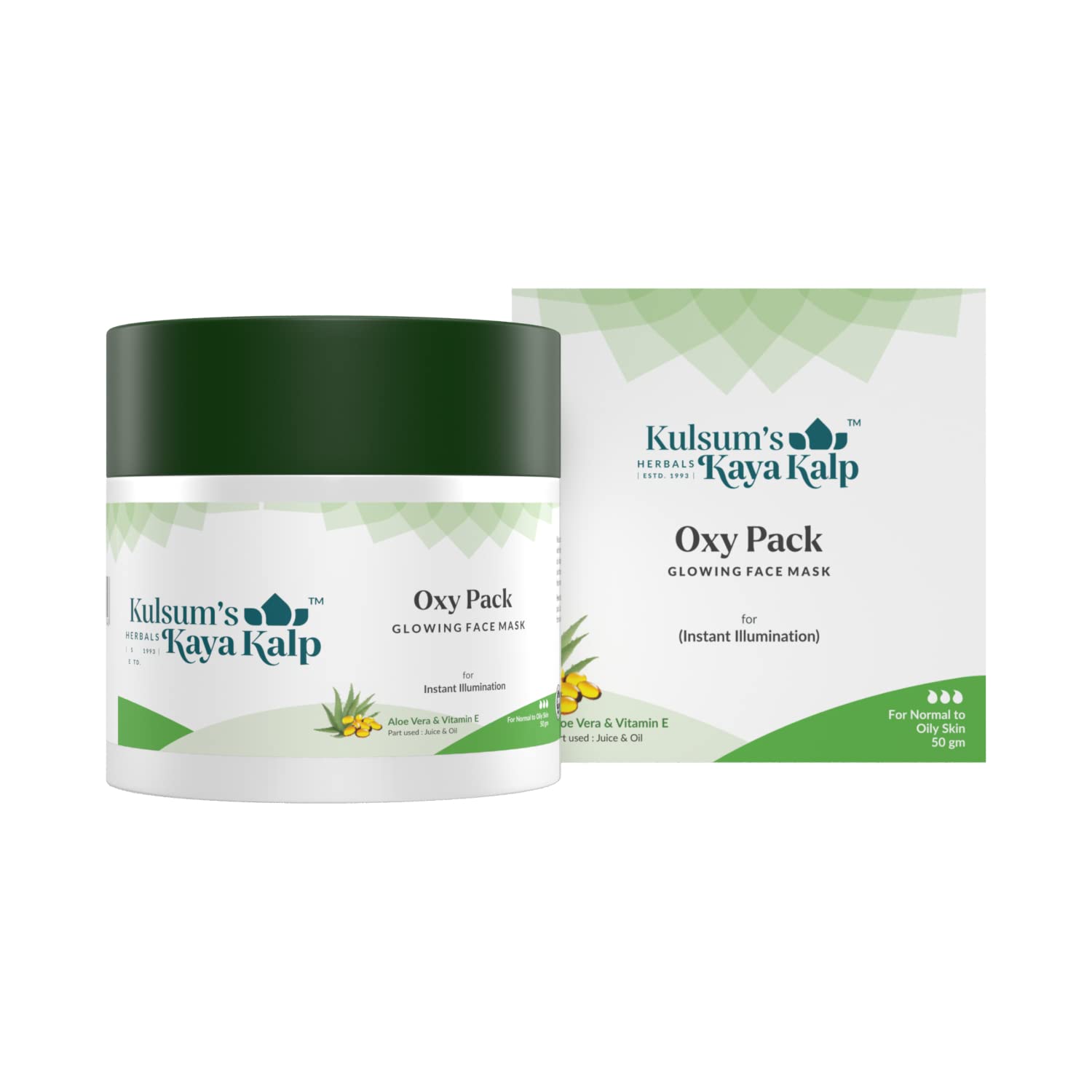 Kulsum's Kaya KalpHerbals Oxy Pack, with Wheat Germ Oil, for Natural Glow & Hydration, Suitable for Normal to Oily Skin, (Pack Size)