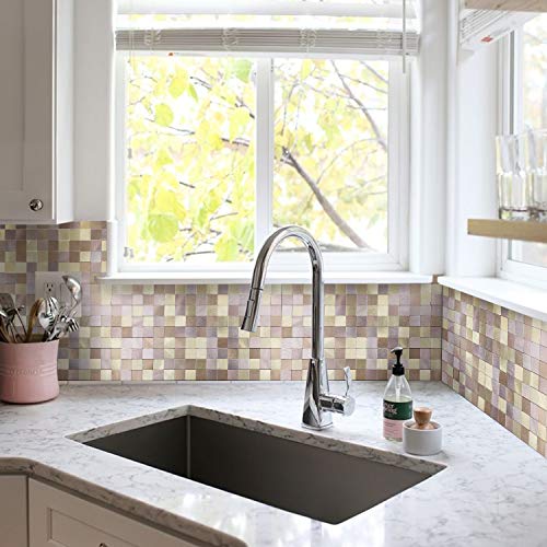 HomeyMosaic Peel and Stick Tile Backsplash for Kitchen,12"x12" Aluminum Surface 3D Wall Sticker Plaid(5 Sheets,Gradient Champagne Gold) - Thumbnail 7