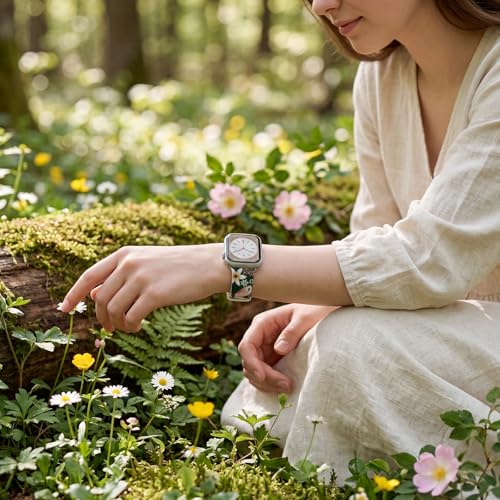 Image of Floral Band Compatible with Apple Watch Bands for Women 40mm 42mm 41mm 38mm 44mm 45mm 46mm 49mm, Cute Pattern Flower Soft Silicone Sport Strap for iWatch Series Ultra 11 10 SE 9 8 7 6 5 4 3 2