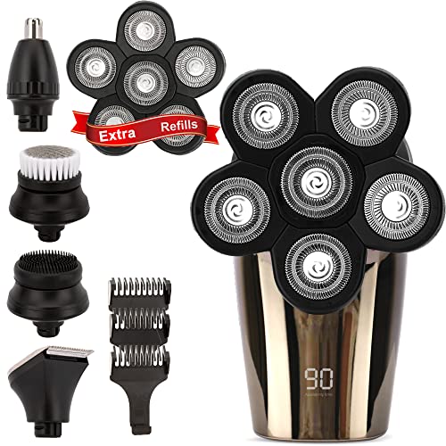 AidallsWellup Menâs 6-in-1 Electric Head Shavers for Bald Men Wet and Dry, with A Extra 6D-Blade Refill Head, Head Shavers for Men, Head Razors for Bald Men, Balding Clippers for Men.