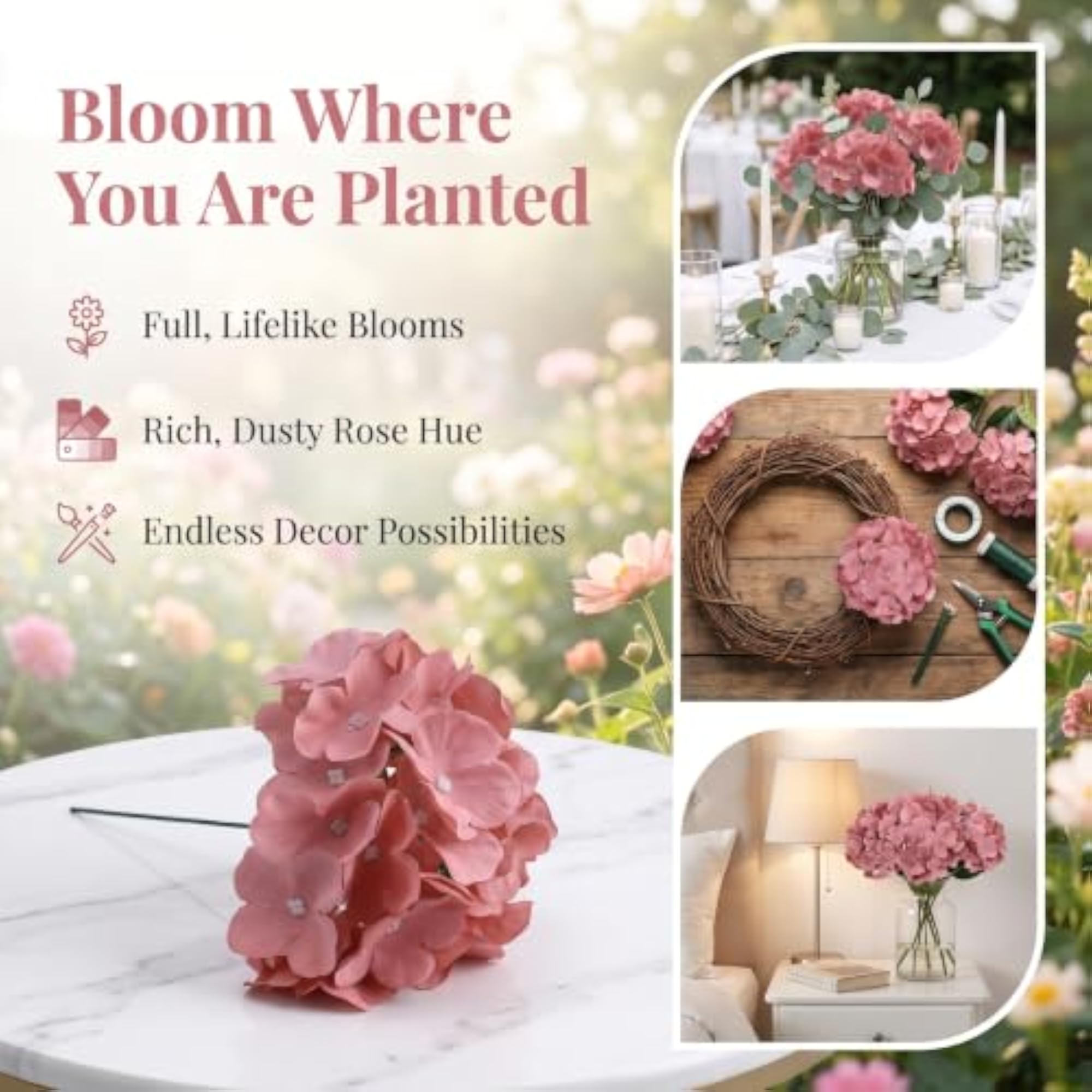 65pcs Dusty Rose Fake Flowers Hydrangea Bulk