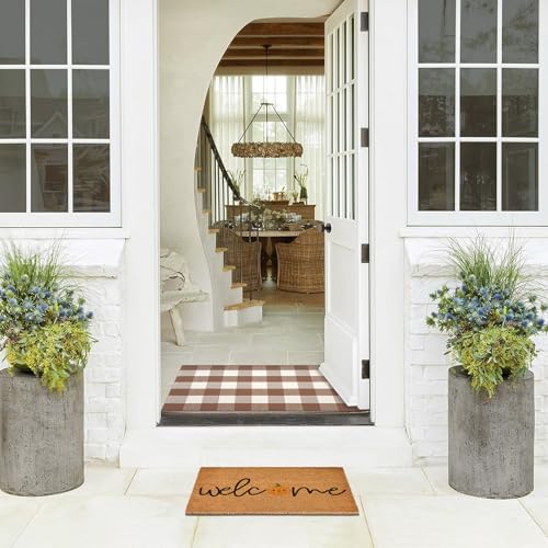 Fall Door Mat Combo Set, Welcome Coco Coir Welcome Doormat + 28" x 43" Mocha and White Plaid Rug - image 4
