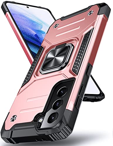 Coque Samsung Galaxy S21 DASFOND Antichoc avec Anneau - Rose Doré