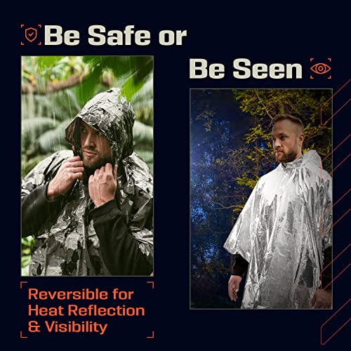 Image of PREPARED4X Emergency Mylar Poncho - Survival Rain Poncho with Hood - Lightweight, Compact, Reusable Emergency Blanket Poncho for Hiking, Camping, Thermal Gear, Car Kit, Outdoors