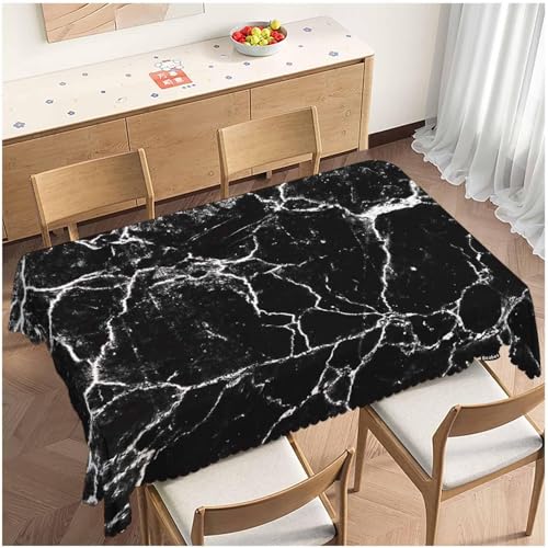 Tizhweqo Mantel Mesa Rectangular Mármol, Manteles Antimanchas Negro, 3D Impresión Mantel Impermeable Lavable para Cocina Salón Comedor, 150x150 cm P/Q2853