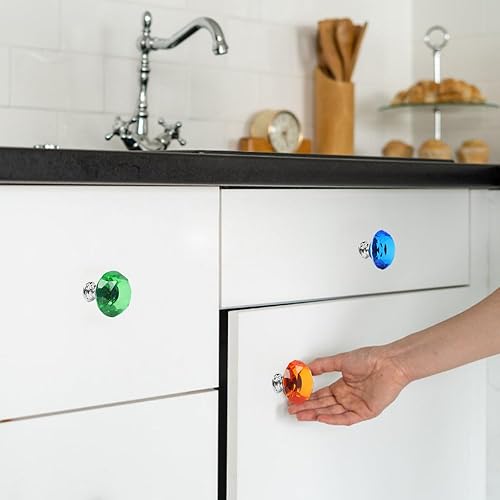 Miniatura 5 de Paquete de 22 pomos de cristal coloridos para cajones, pomos de cristal de 1.18 pulgadas con forma de diamante para armario, cocina, baño, armario